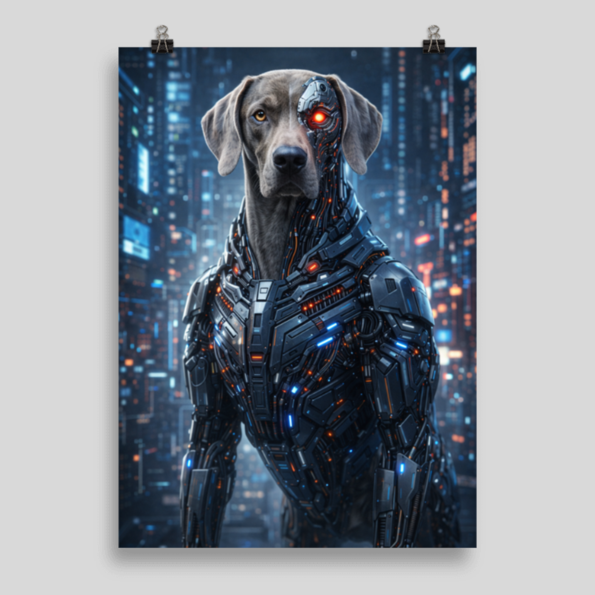 Portrait Animal Personnalisé Cyborg – Poster Chien ou Chat Futuriste Style Robot