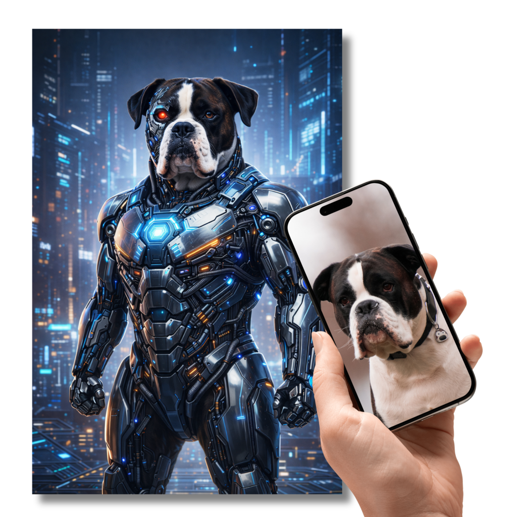 Portrait Animal Personnalisé Cyborg – Poster Chien ou Chat Futuriste Style Robot