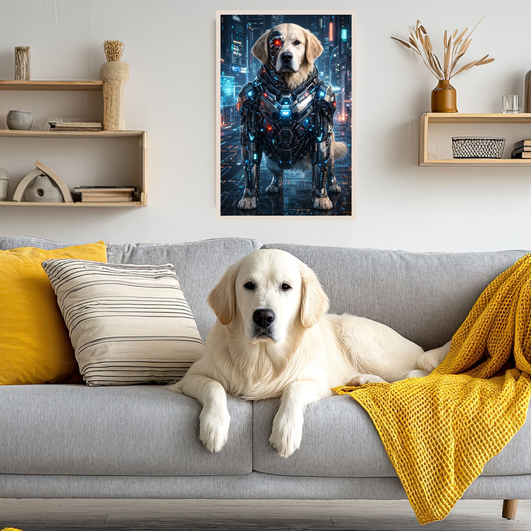 Portrait Animal Personnalisé Cyborg – Poster Chien ou Chat Futuriste Style Robot