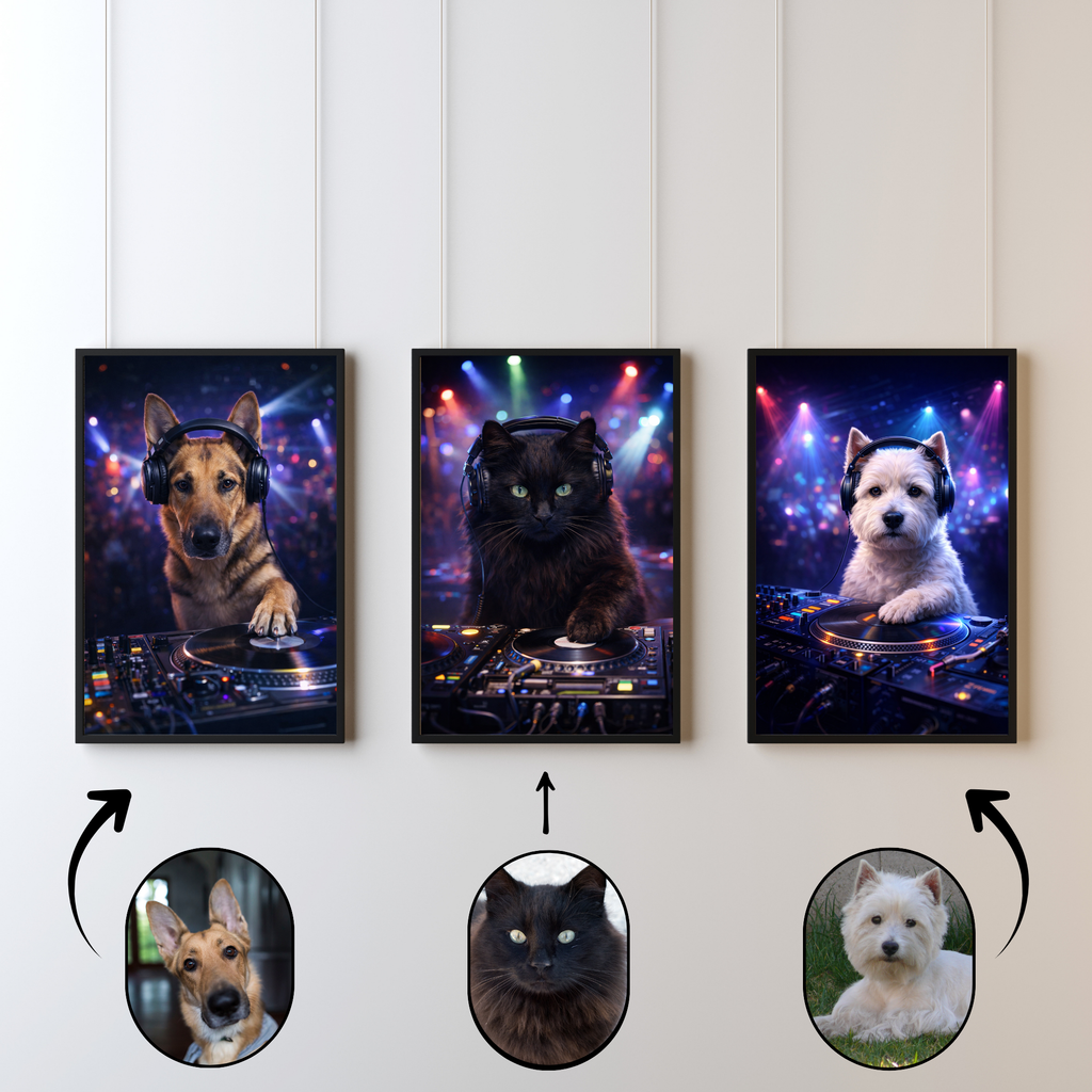 Portrait Animal Personnalisé DJ – Poster Chien ou Chat Musique avec Casque