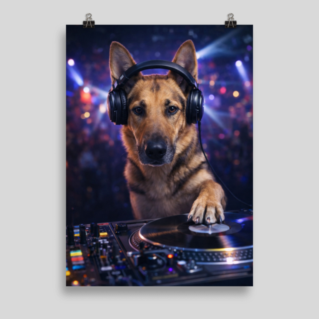 Portrait Animal Personnalisé DJ – Poster Chien ou Chat Musique avec Casque