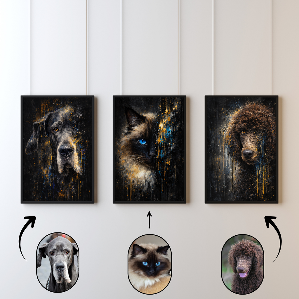 Portrait Animal Personnalisé Artistique – Poster Chien ou Chat Style Peinture Moderne Abstraite