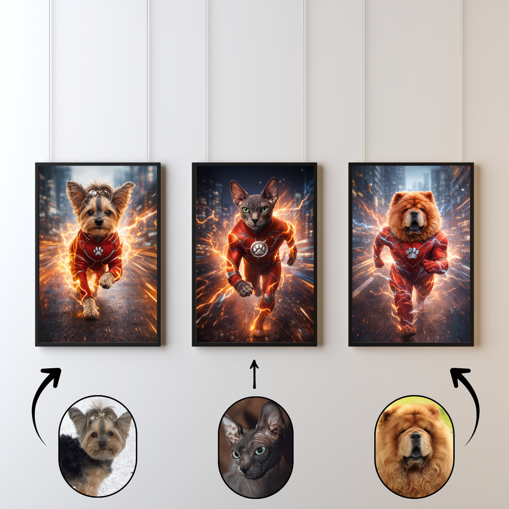 Portrait Animal Personnalisé Super-Héros – Poster Chien ou Chat Héros en Action