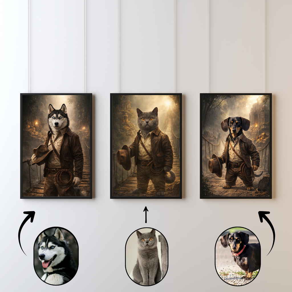 Portrait Animal Aventurier Personnalisé – Poster Chien ou Chat Style Exploration