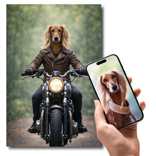 Portrait Animal Motard Personnalisé – Poster Chien ou Chat Style Biker Original