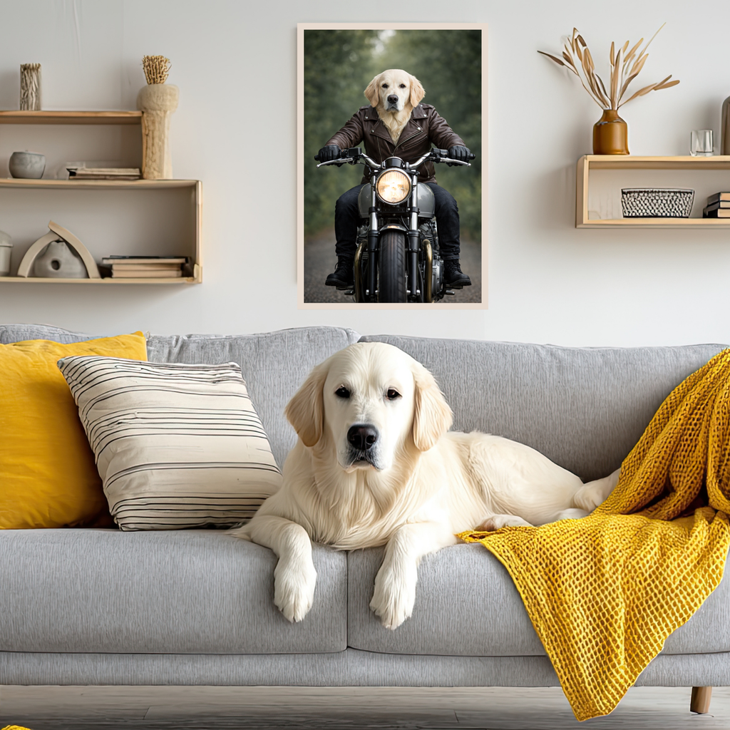 Portrait Animal Motard Personnalisé – Poster Chien ou Chat Style Biker Original