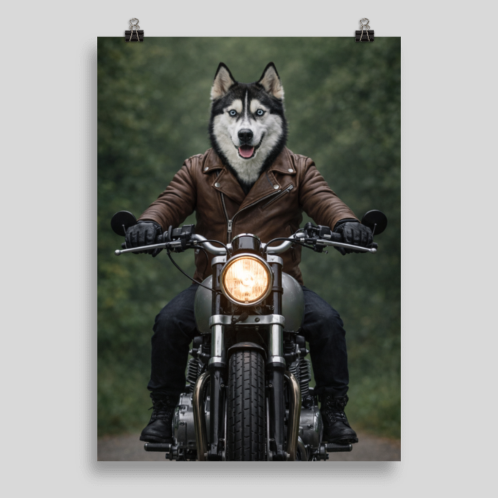 Portrait Animal Motard Personnalisé – Poster Chien ou Chat Style Biker Original