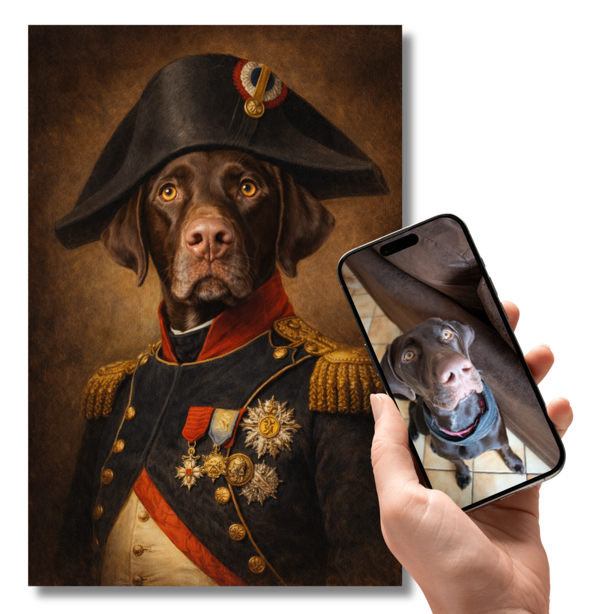 Portrait Animal Empereur Personnalisé – Poster Chien ou Chat Style Royal et Historique
