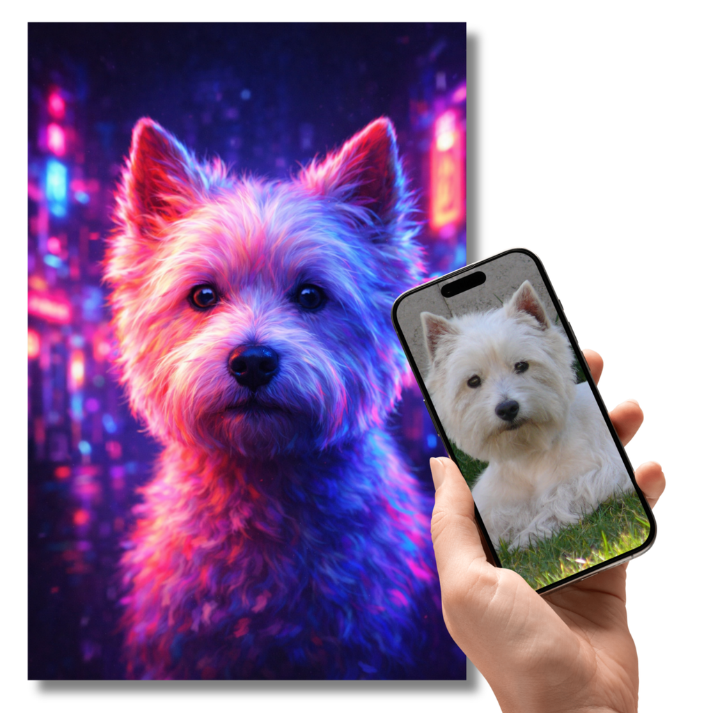 Portrait Animal Néon Personnalisé – Poster Chien ou Chat Style Cyberpunk Coloré