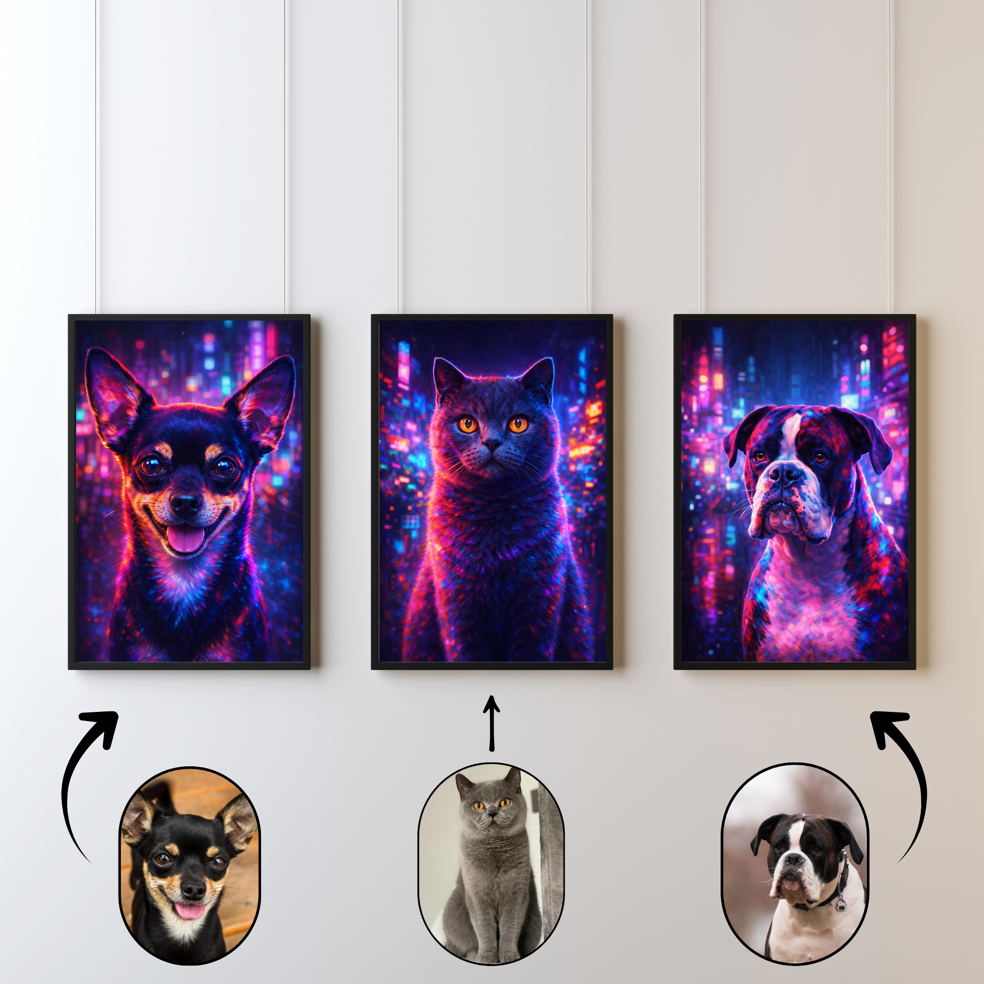 Portrait Animal Néon Personnalisé – Poster Chien ou Chat Style Cyberpunk Coloré