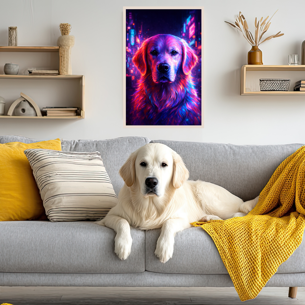 Portrait Animal Néon Personnalisé – Poster Chien ou Chat Style Cyberpunk Coloré