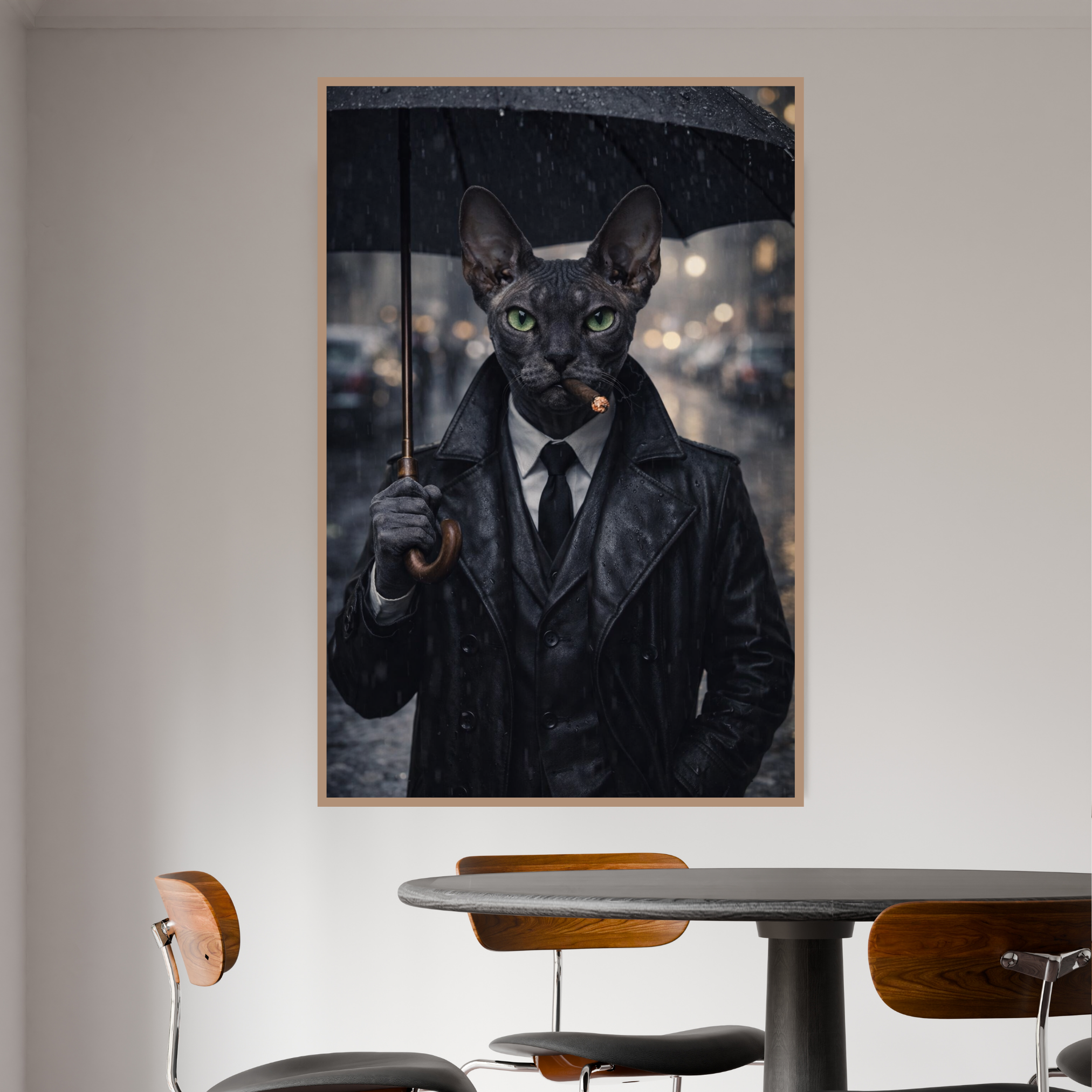 Portrait Animal Personnalisé Élégant – Poster Chien ou Chat Style Film Noir Sous la Pluie