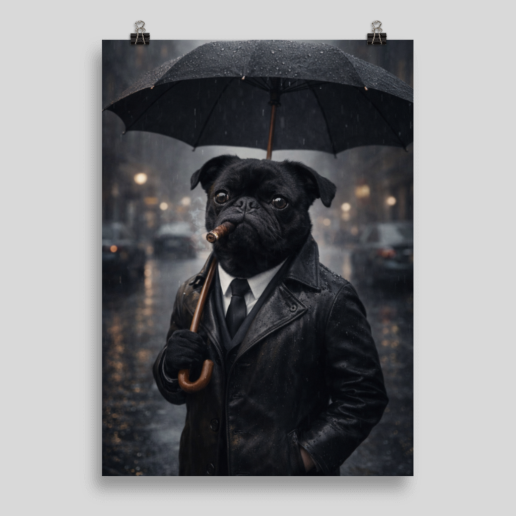 Portrait Animal Personnalisé Élégant – Poster Chien ou Chat Style Film Noir Sous la Pluie