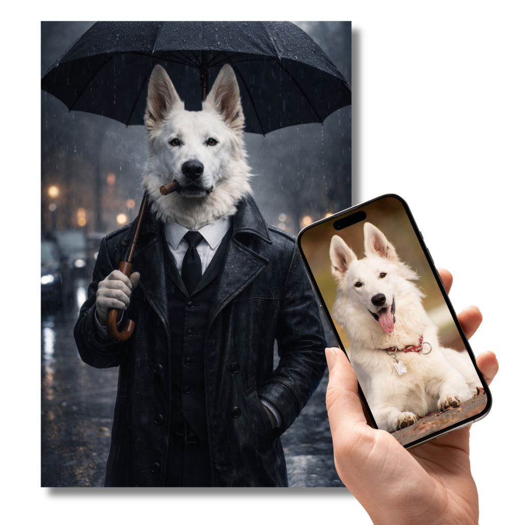 Portrait Animal Personnalisé Élégant – Poster Chien ou Chat Style Film Noir Sous la Pluie
