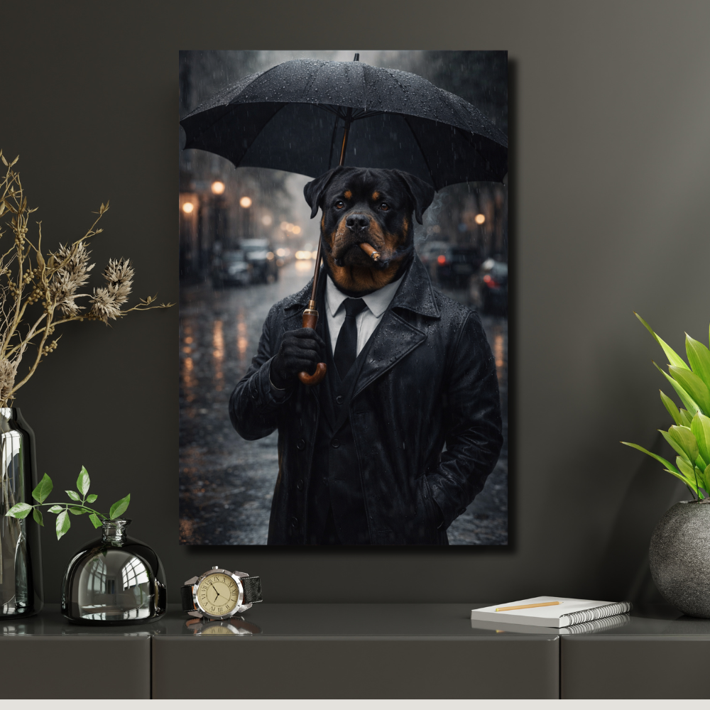 Portrait Animal Personnalisé Élégant – Poster Chien ou Chat Style Film Noir Sous la Pluie