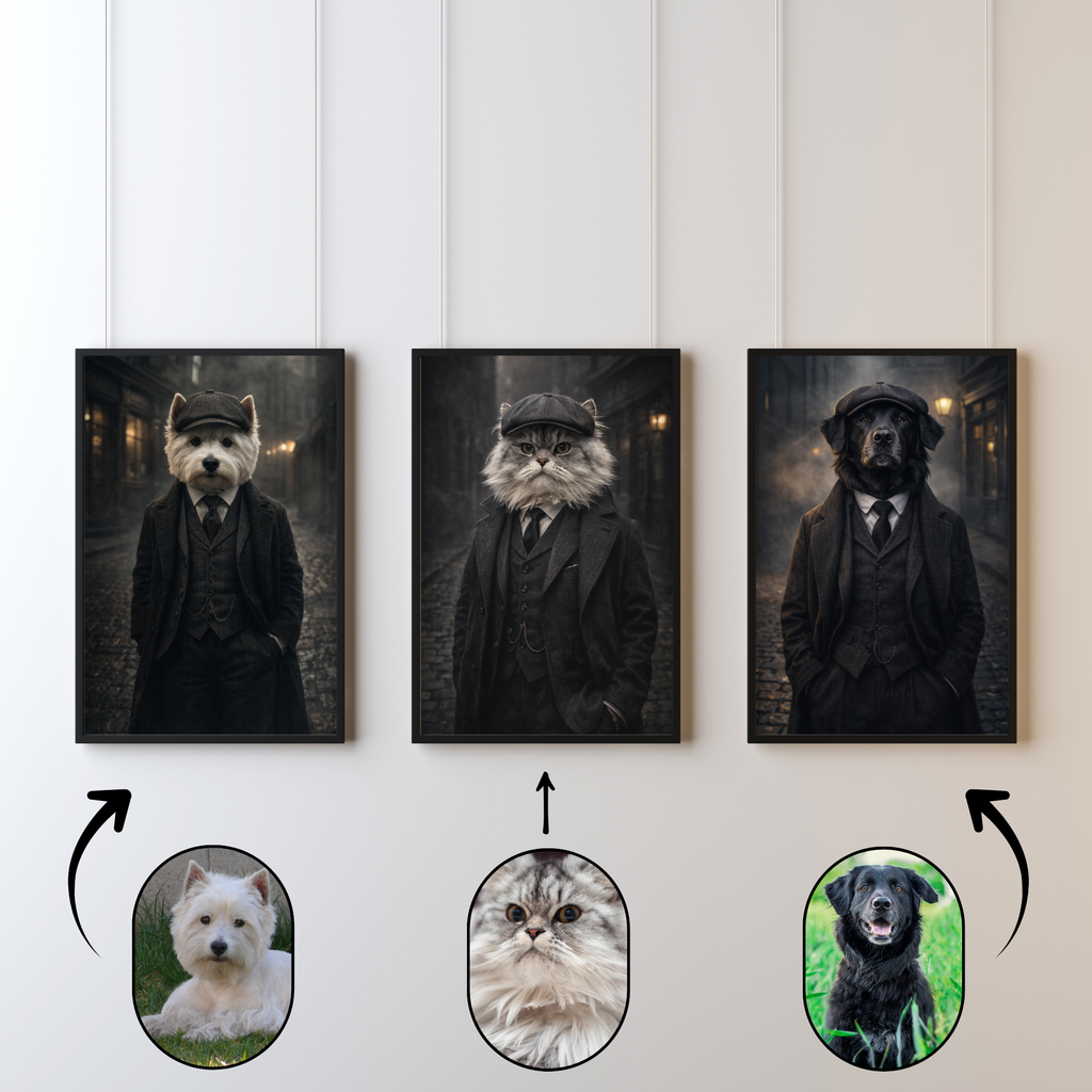 Portrait Animal Personnalisé Vintage – Poster Chien ou Chat Style Gentleman Élégant