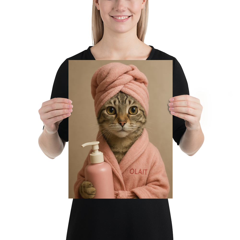 Portrait Animal Personnalisé Spa – Poster Chien ou Chat avec Peignoir et Prénom (Rose ou Bleu)