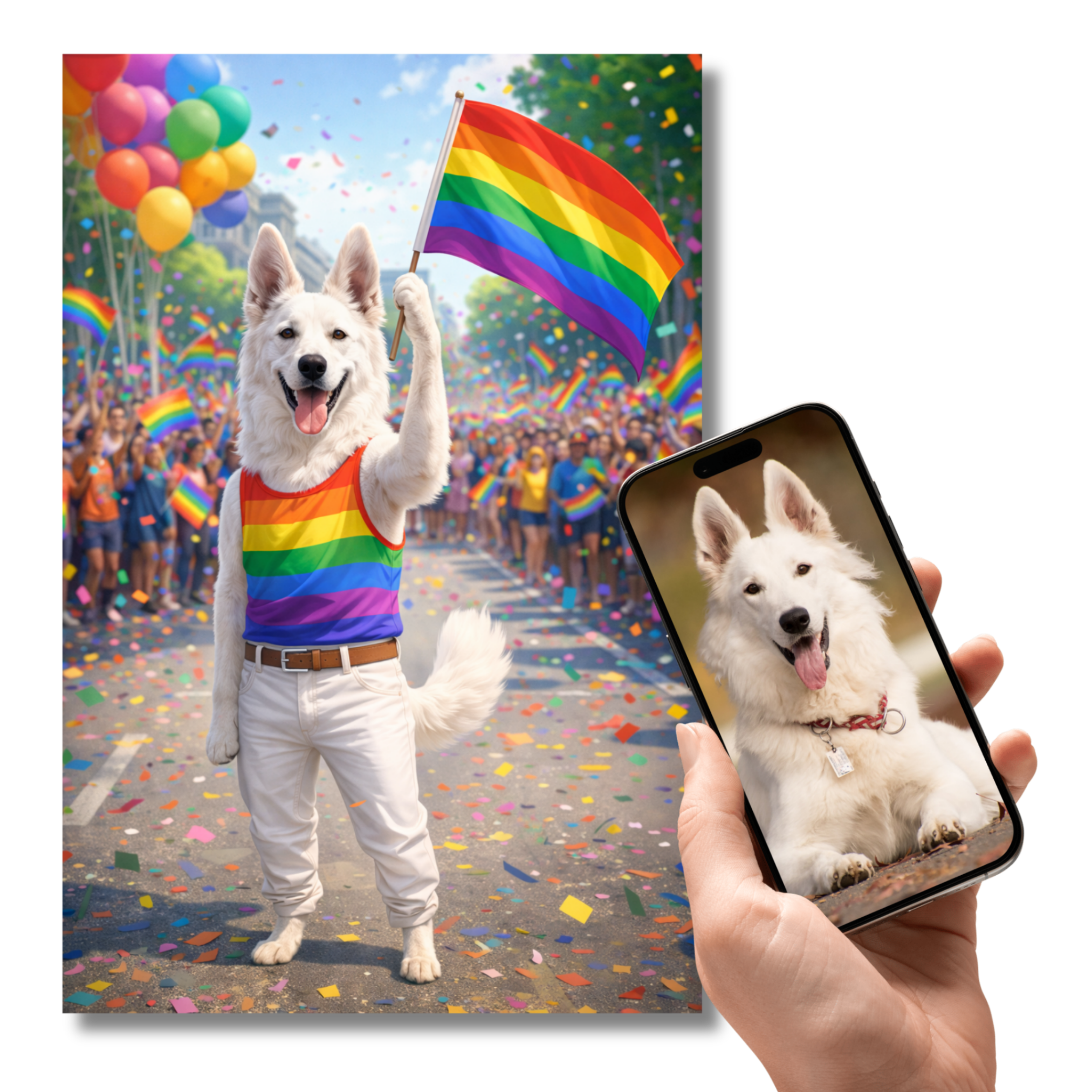 Portrait Chien Personnalisé Pride – Poster Animal Coloré Arc-en-ciel Style Festif et Joyeux