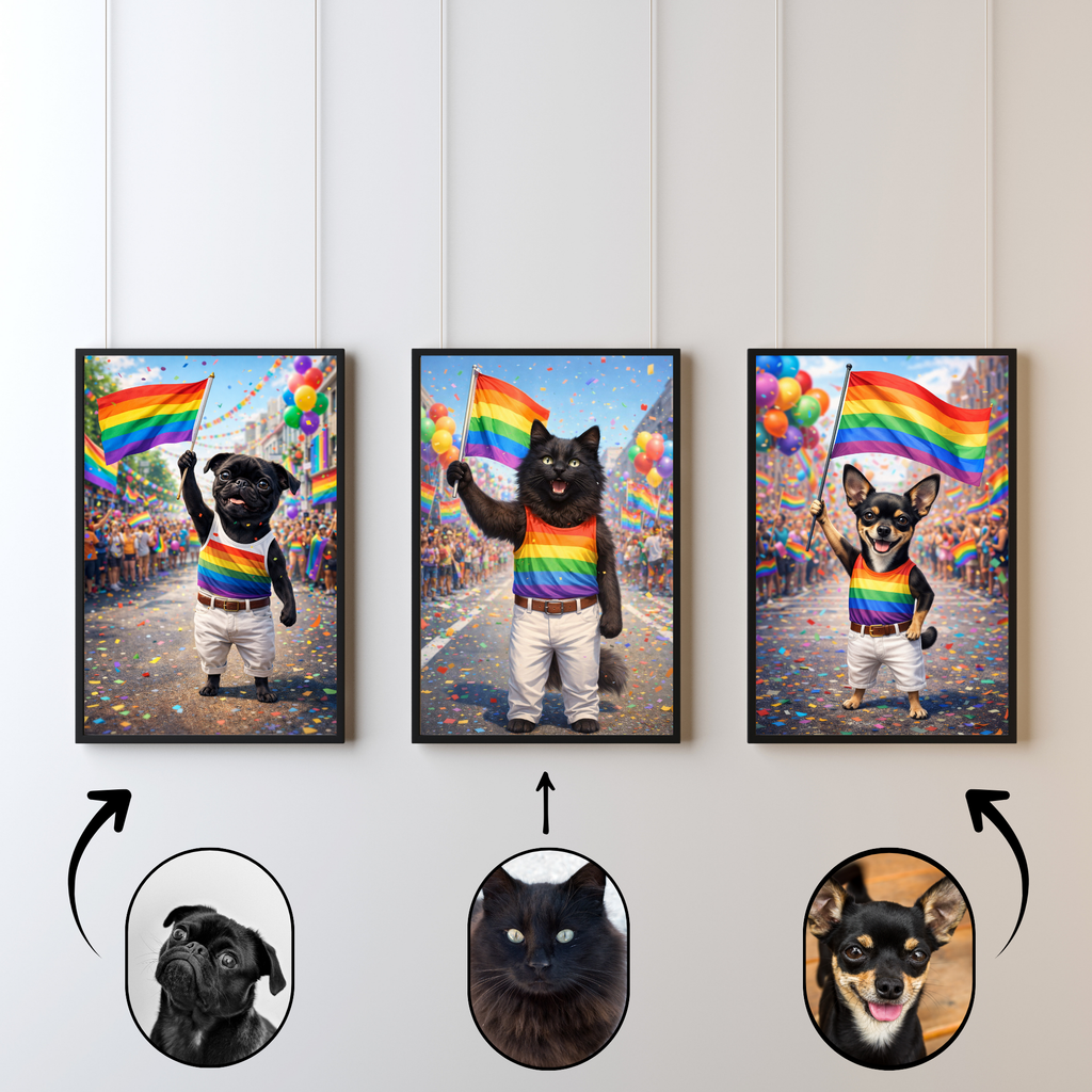 Portrait Chien Personnalisé Pride – Poster Animal Coloré Arc-en-ciel Style Festif et Joyeux