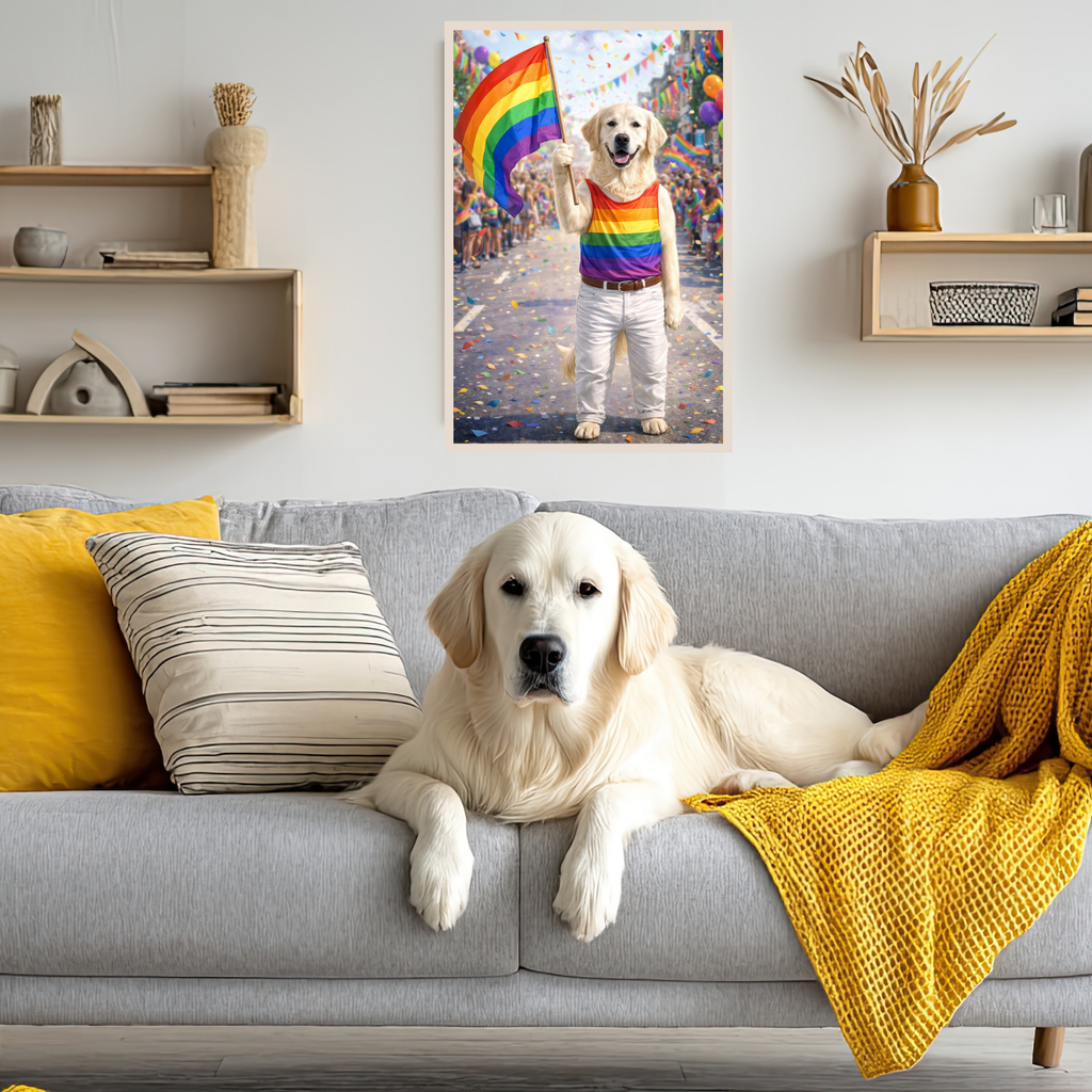 Portrait Chien Personnalisé Pride – Poster Animal Coloré Arc-en-ciel Style Festif et Joyeux