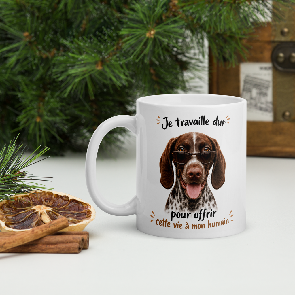 Mug personnalisé avec votre chien ou chat – « Je travaille dur pour offrir cette vie à mon humain » | Cadeau original pour amoureux des animaux