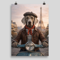 Portrait Chien Personnalisé Paris – Poster Animal Style Chic Français Scooter et Tour Eiffel