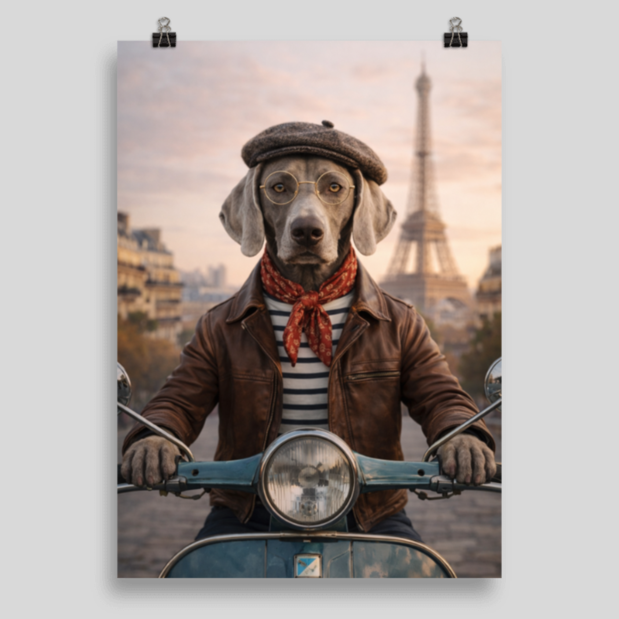 Portrait Chien Personnalisé Paris – Poster Animal Style Chic Français Scooter et Tour Eiffel