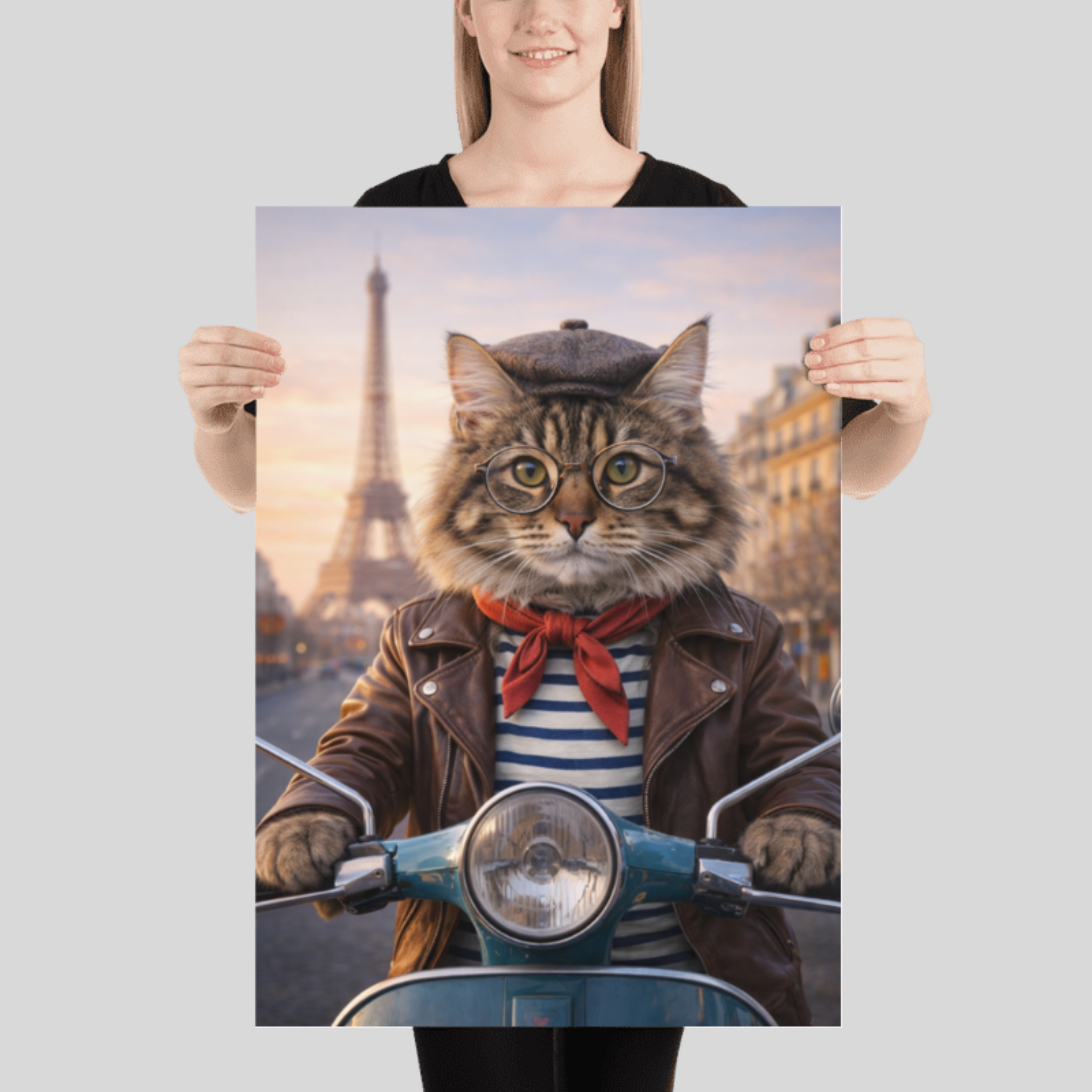 Portrait Chien Personnalisé Paris – Poster Animal Style Chic Français Scooter et Tour Eiffel