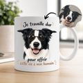 Mug personnalisé avec votre chien ou chat – « Je travaille dur pour offrir cette vie à mon humain » | Cadeau original pour amoureux des animaux