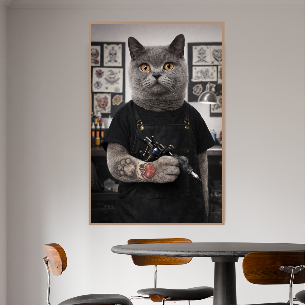 Portrait Animal Personnalisé Tatoueur – Poster Chien ou Chat Style Studio Tattoo Moderne