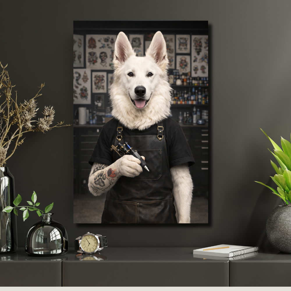 Portrait Animal Personnalisé Tatoueur – Poster Chien ou Chat Style Studio Tattoo Moderne