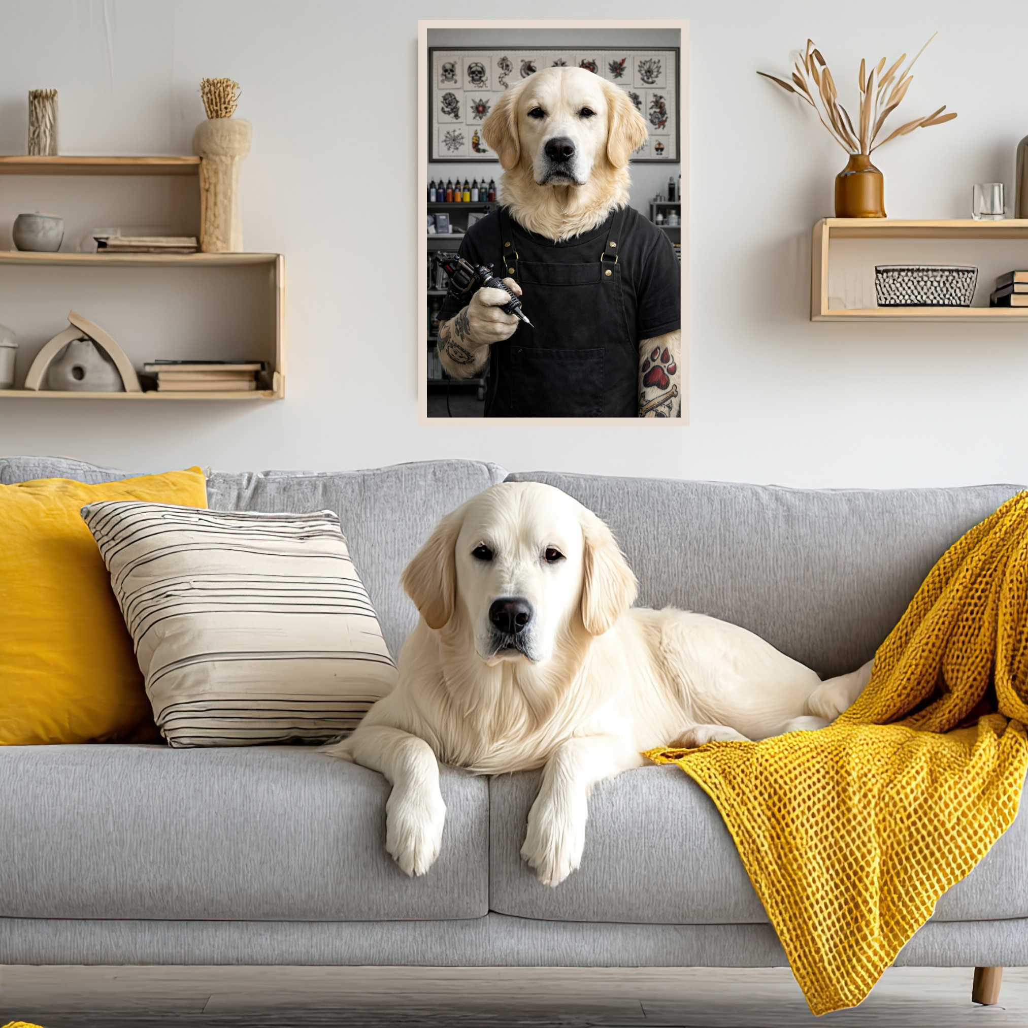 Portrait Animal Personnalisé Tatoueur – Poster Chien ou Chat Style Studio Tattoo Moderne
