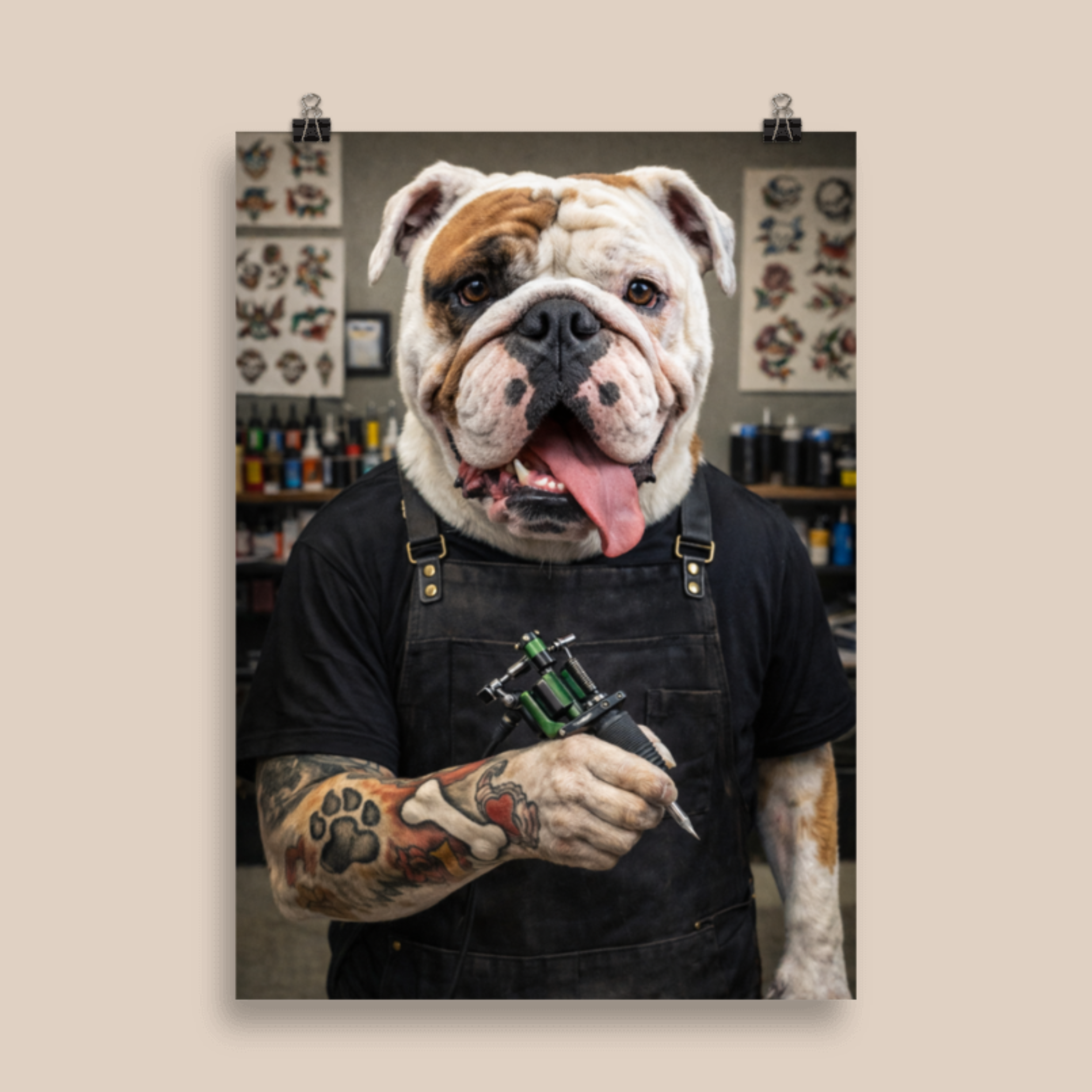 Portrait Animal Personnalisé Tatoueur – Poster Chien ou Chat Style Studio Tattoo Moderne