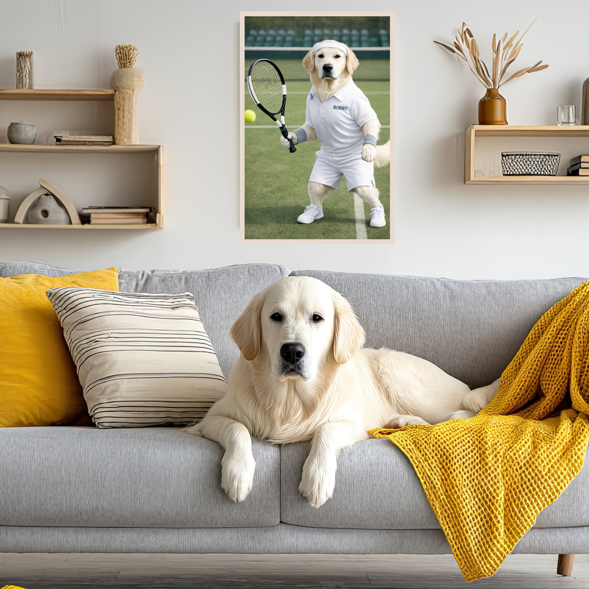 Portrait Animal Personnalisé Tennis – Poster Chien ou Chat Sportif avec Prénom