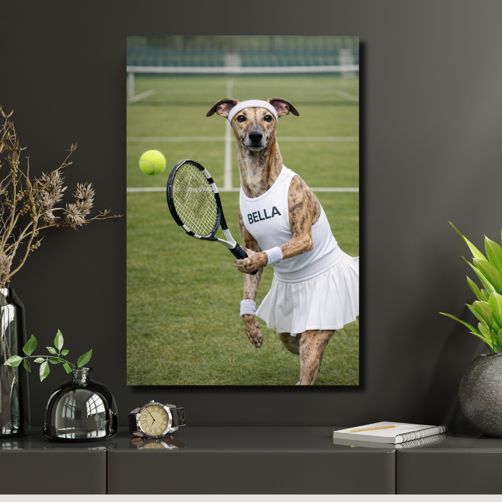 Portrait Animal Personnalisé Tennis – Poster Chien ou Chat Sportif avec Prénom