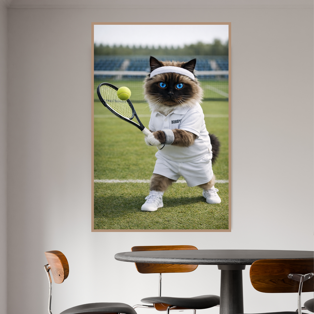 Portrait Animal Personnalisé Tennis – Poster Chien ou Chat Sportif avec Prénom