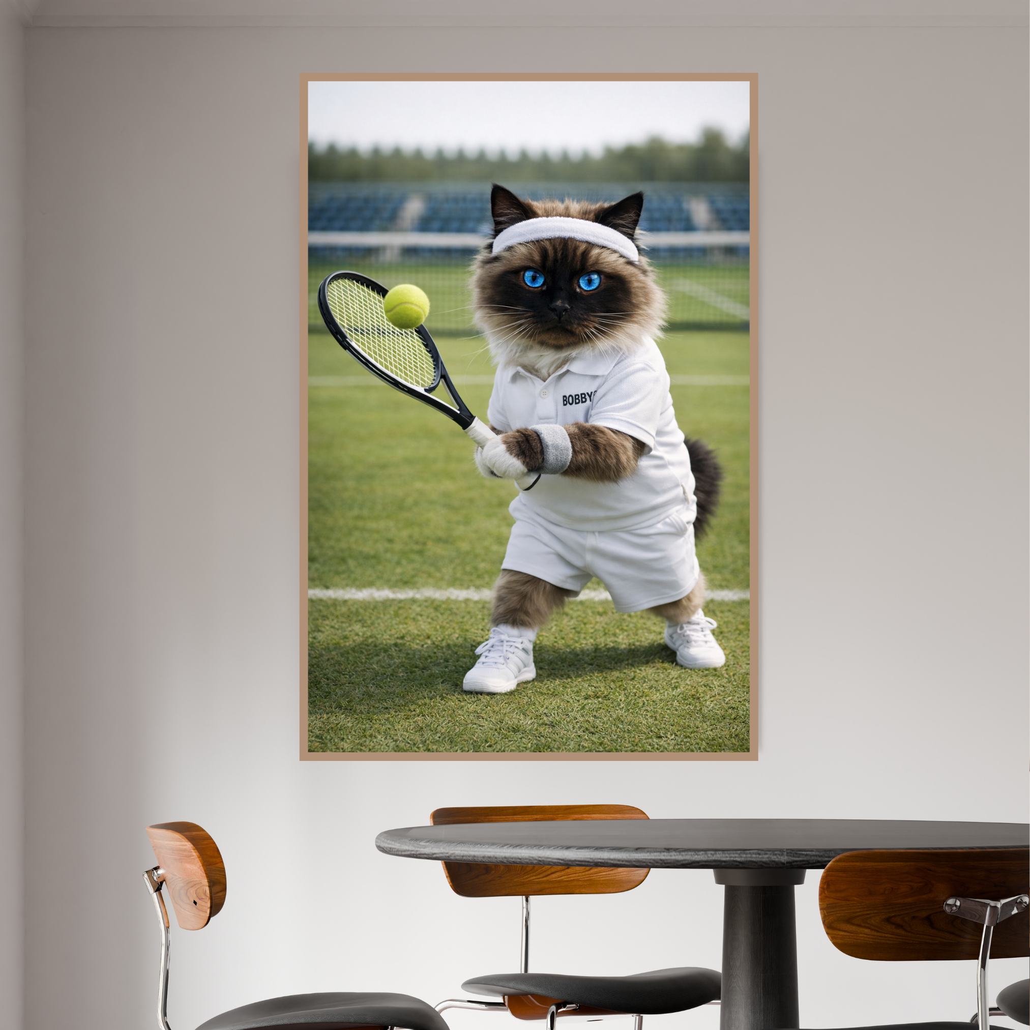 Portrait Animal Personnalisé Tennis – Poster Chien ou Chat Sportif avec Prénom