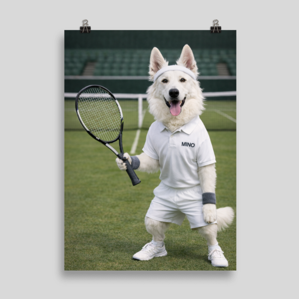 Portrait Animal Personnalisé Tennis – Poster Chien ou Chat Sportif avec Prénom
