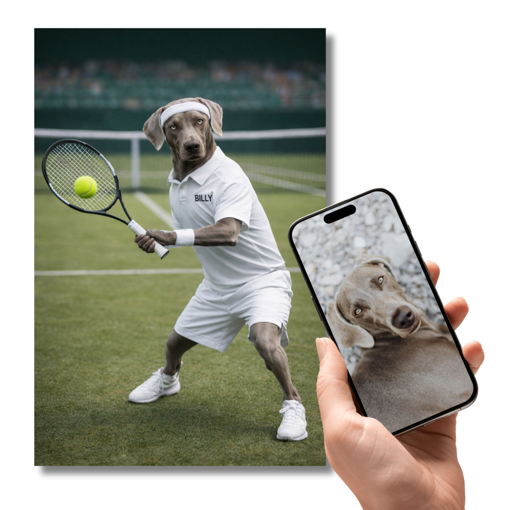Portrait Animal Personnalisé Tennis – Poster Chien ou Chat Sportif avec Prénom
