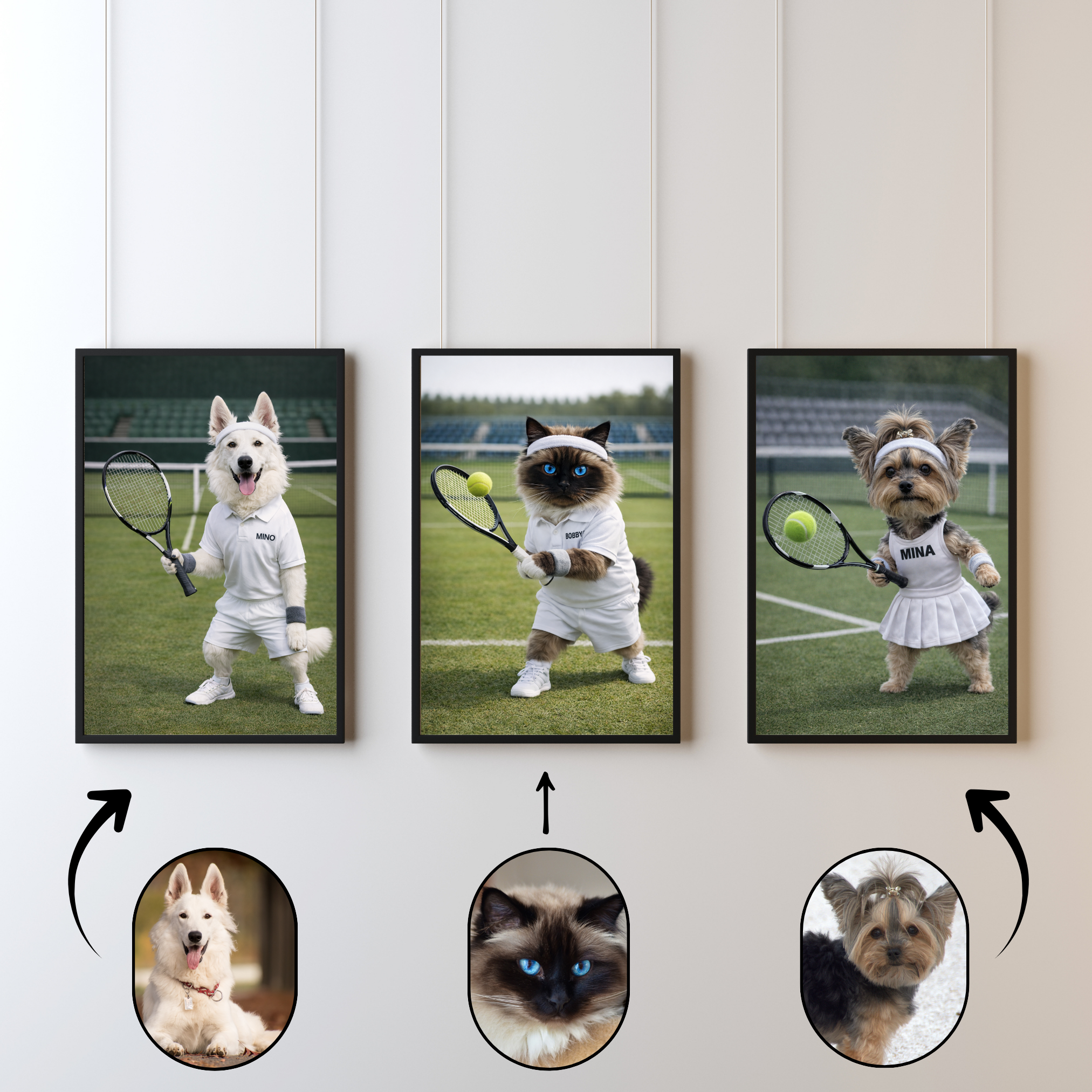 Portrait Animal Personnalisé Tennis – Poster Chien ou Chat Sportif avec Prénom