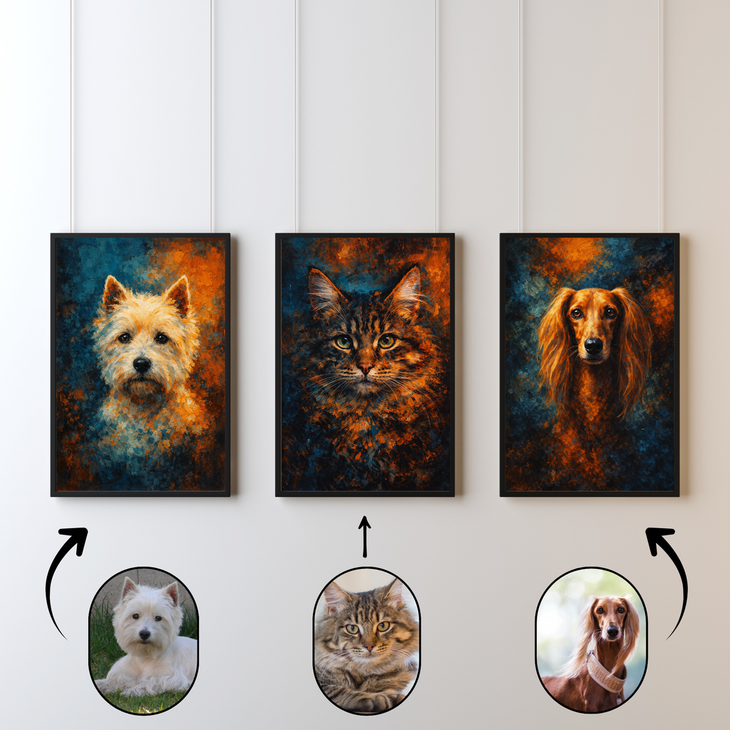 Poster Animal Personnalisé Effet Toile – Portrait Artistique Chien ou Chat Style Peinture Texturée