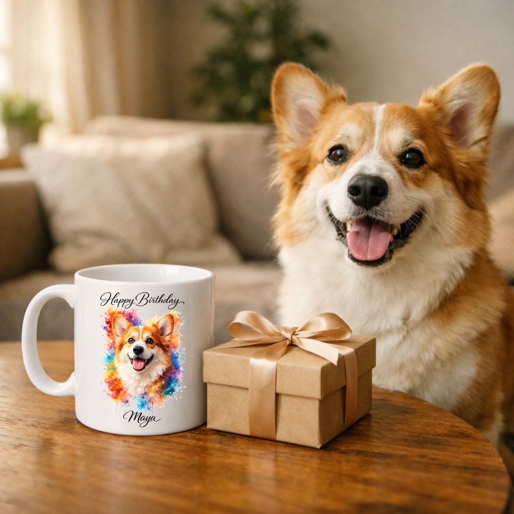 Mug Personnalisé Happy Birthday Animal – Cadeau Chien Chat avec Prénom