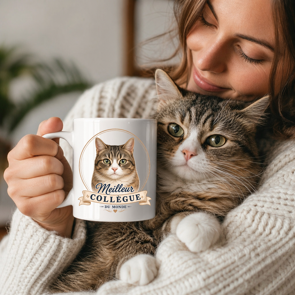 Mug personnalisé Chien ou Chat – "Meilleur collègue du monde" | Cadeau personnalisé pour amoureux des animaux – Tasse 325 ml (11 oz)