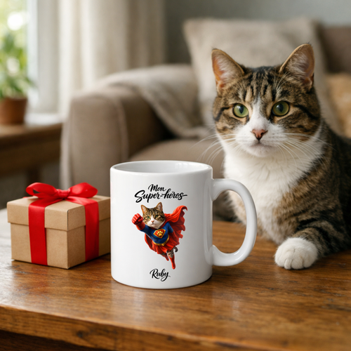 Mug Personnalisé Animal Super-Héros – Chien ou Chat avec Prénom Cadeau Original