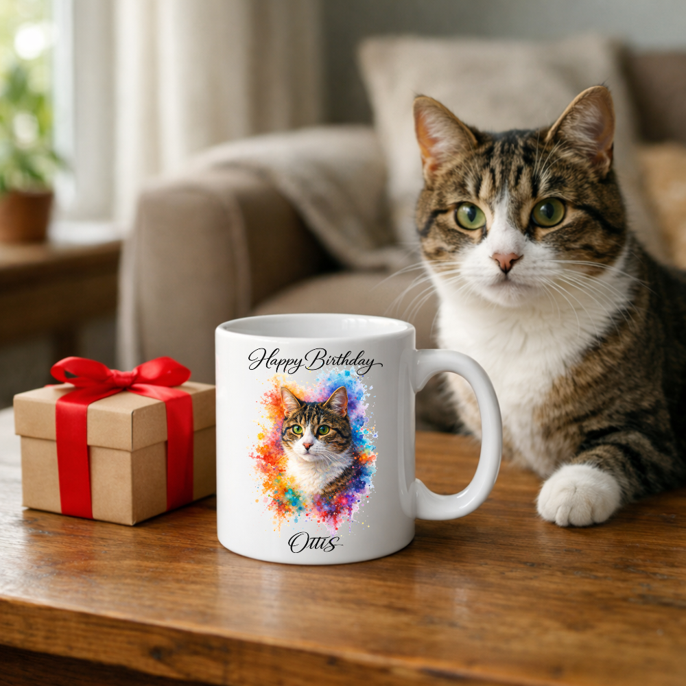 Mug Personnalisé Happy Birthday Animal – Cadeau Chien Chat avec Prénom
