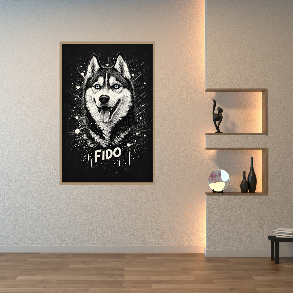 Poster Animal Personnalisé avec Prénom – Portrait Artistique Noir et Blanc Chien ou Chat