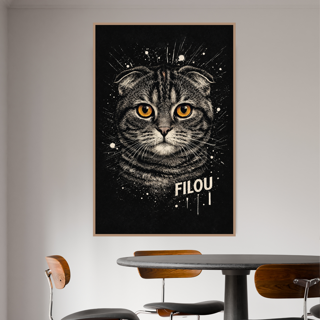 Poster Animal Personnalisé avec Prénom – Portrait Artistique Noir et Blanc Chien ou Chat
