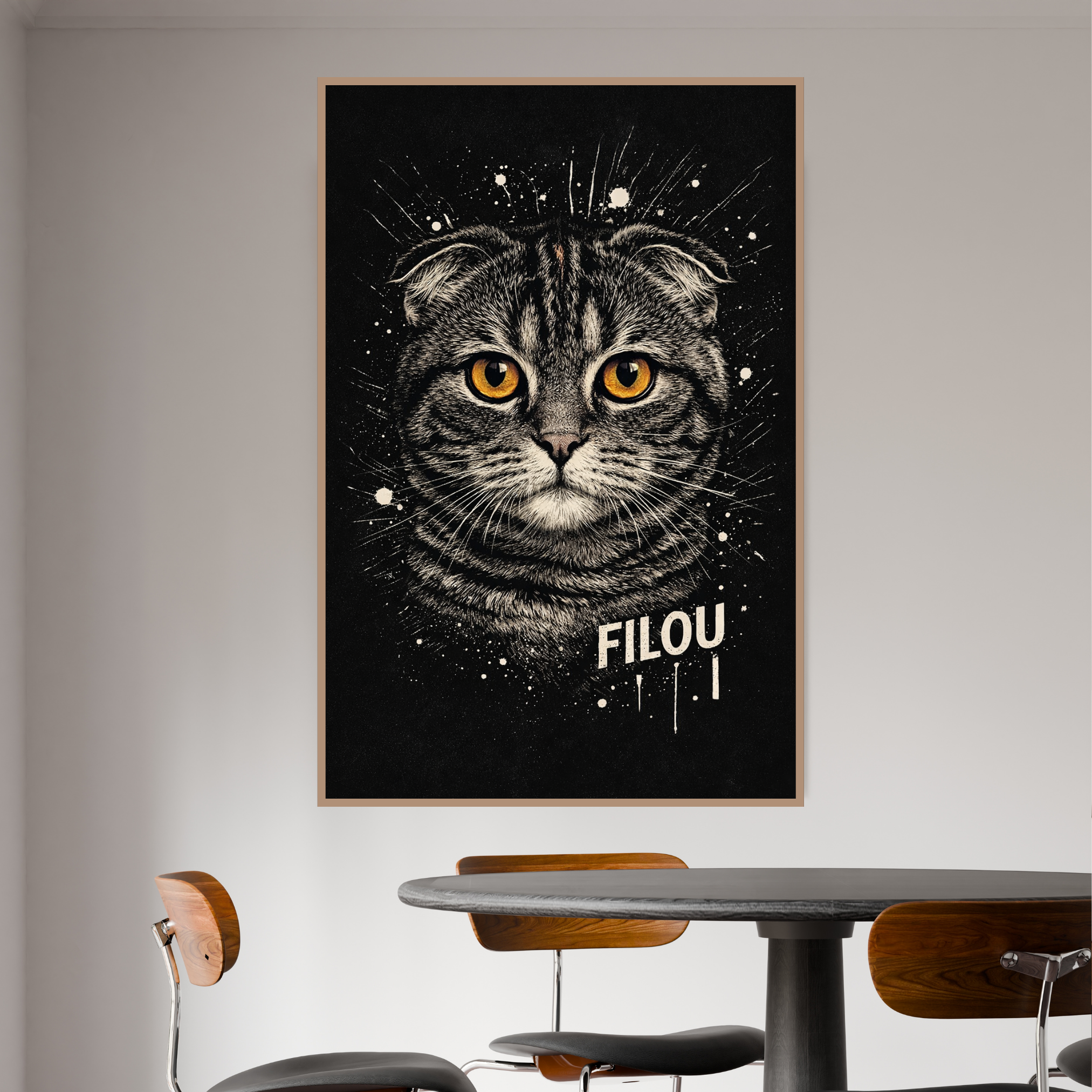 Poster Animal Personnalisé avec Prénom – Portrait Artistique Noir et Blanc Chien ou Chat
