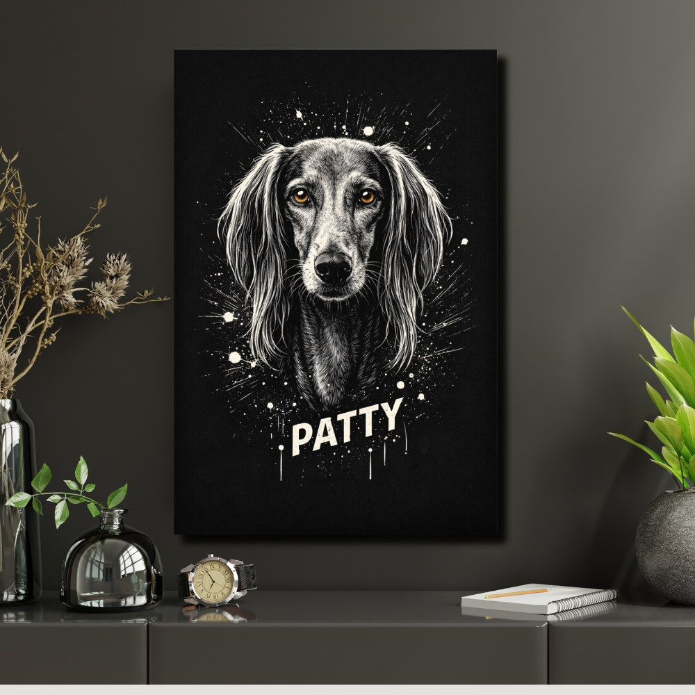Poster Animal Personnalisé avec Prénom – Portrait Artistique Noir et Blanc Chien ou Chat