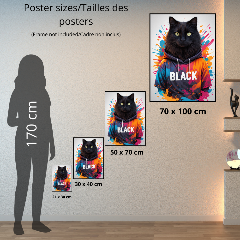 Portrait Chat Personnalisé Hoodie Coloré – Poster Animal Style Moderne Street Art avec Prénom